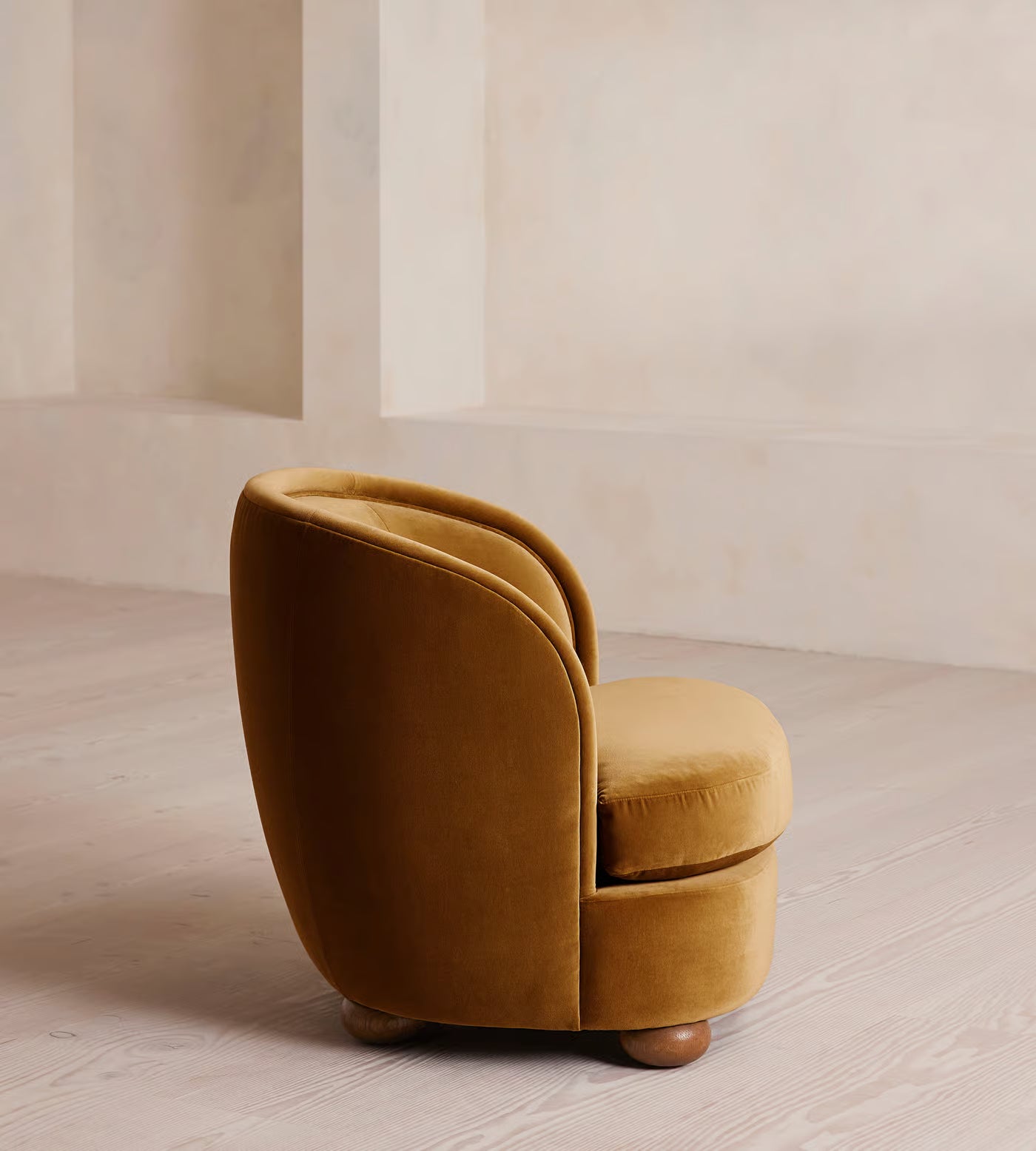 Orevella Classic Barrel Mustured Yellow Velvet Suede Lounge Chair