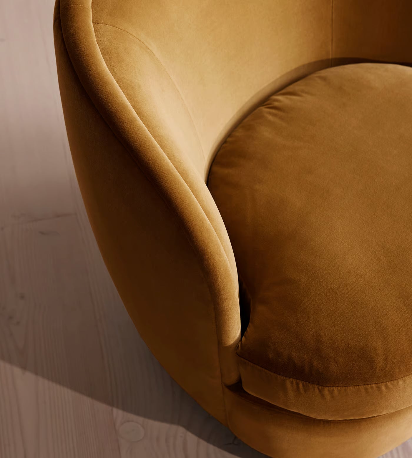 Orevella Classic Barrel Mustured Yellow Velvet Suede Lounge Chair