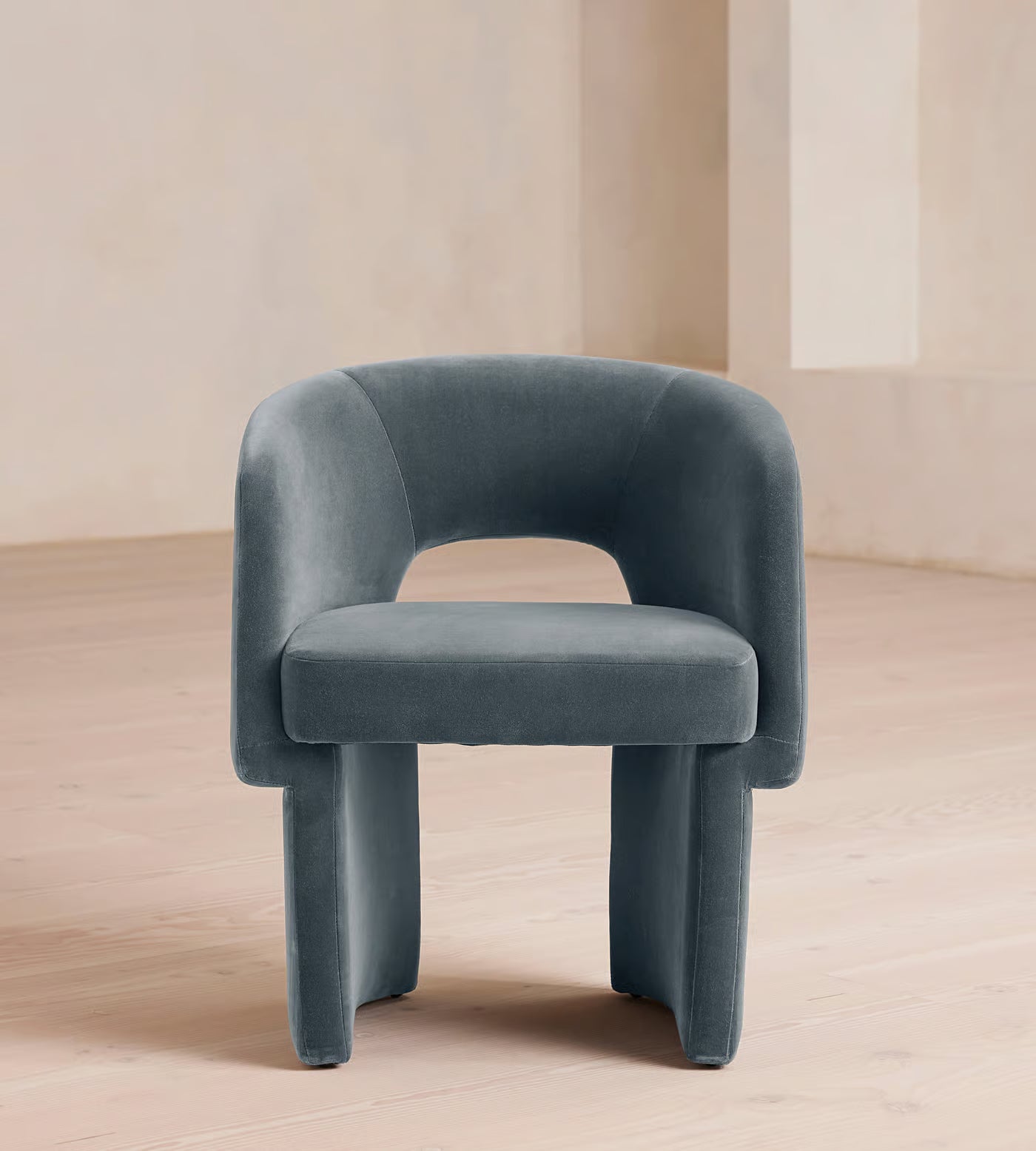 Vaerelle Sculpt Block Steel Blue Velvet Lounge Chair