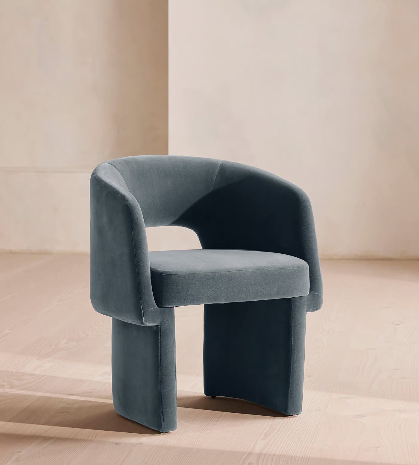 Vaerelle Sculpt Block Steel Blue Velvet Lounge Chair