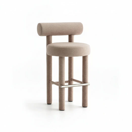 Teervon Classic Walnut Ivory Bar Velvet Stool