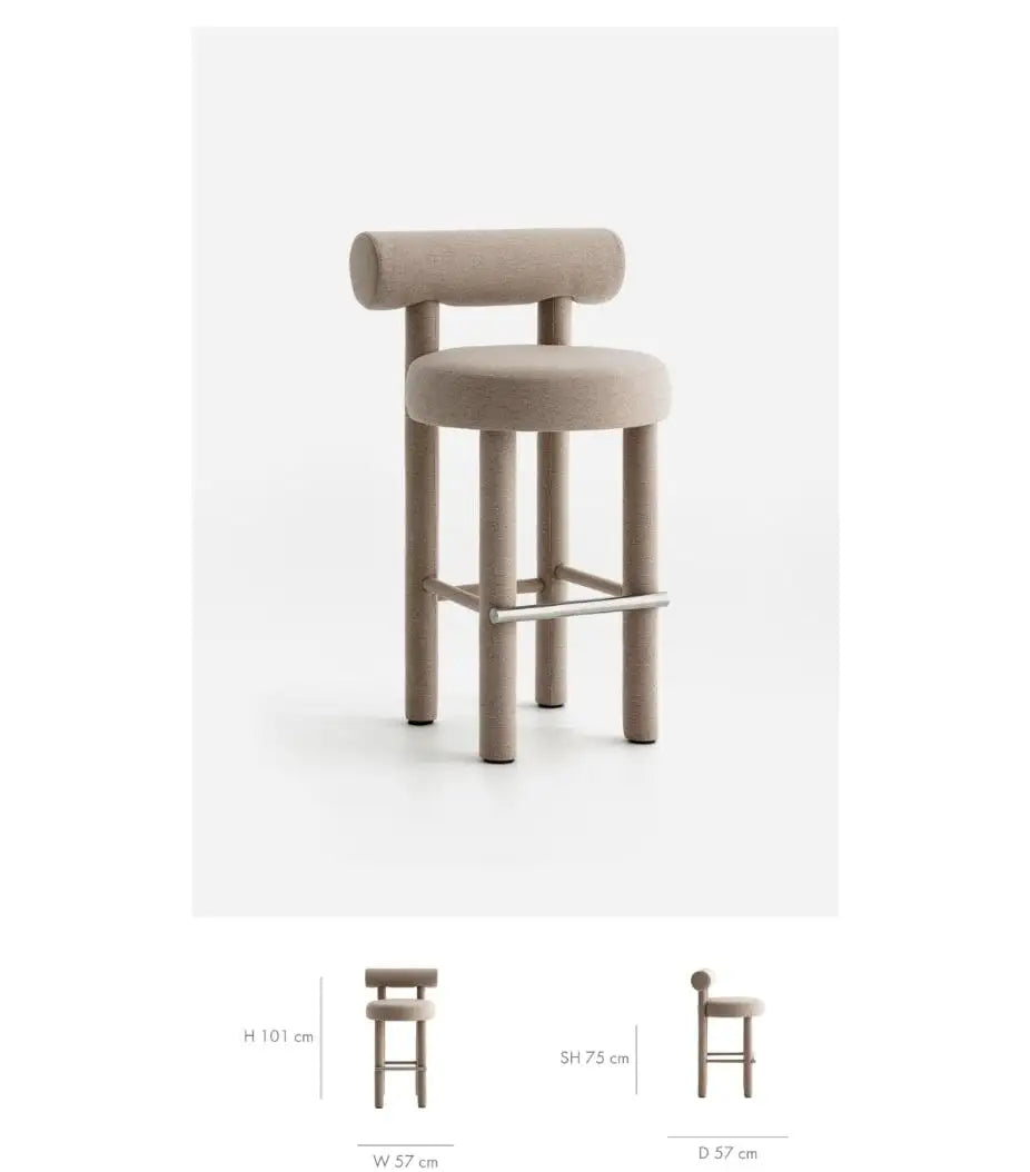 Teervon Classic Walnut Ivory Bar Velvet Stool