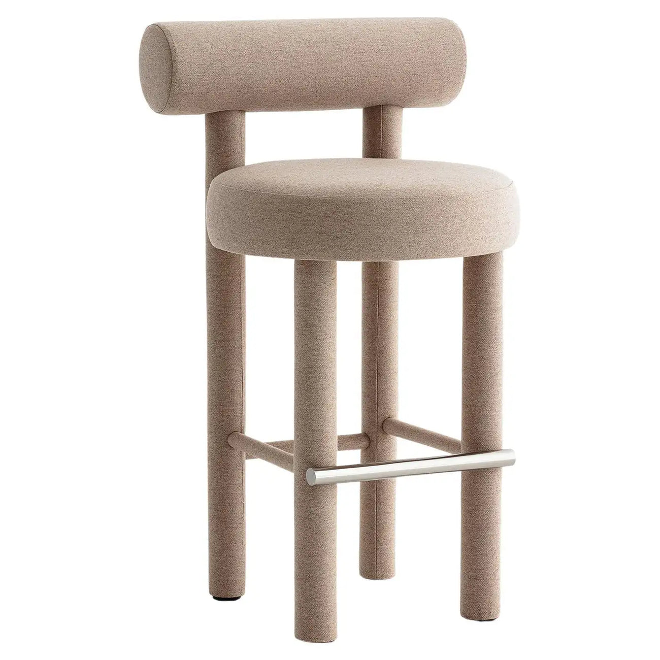 Teervon Classic Walnut Ivory Bar Velvet Stool
