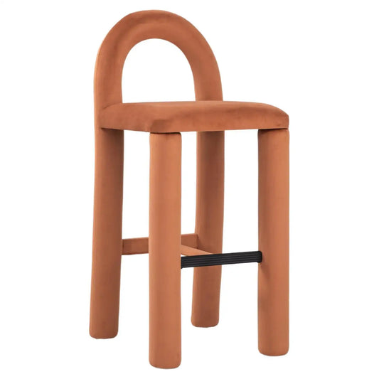 Arevex Arch Back Terracotta Bar Velvet Suede Stool