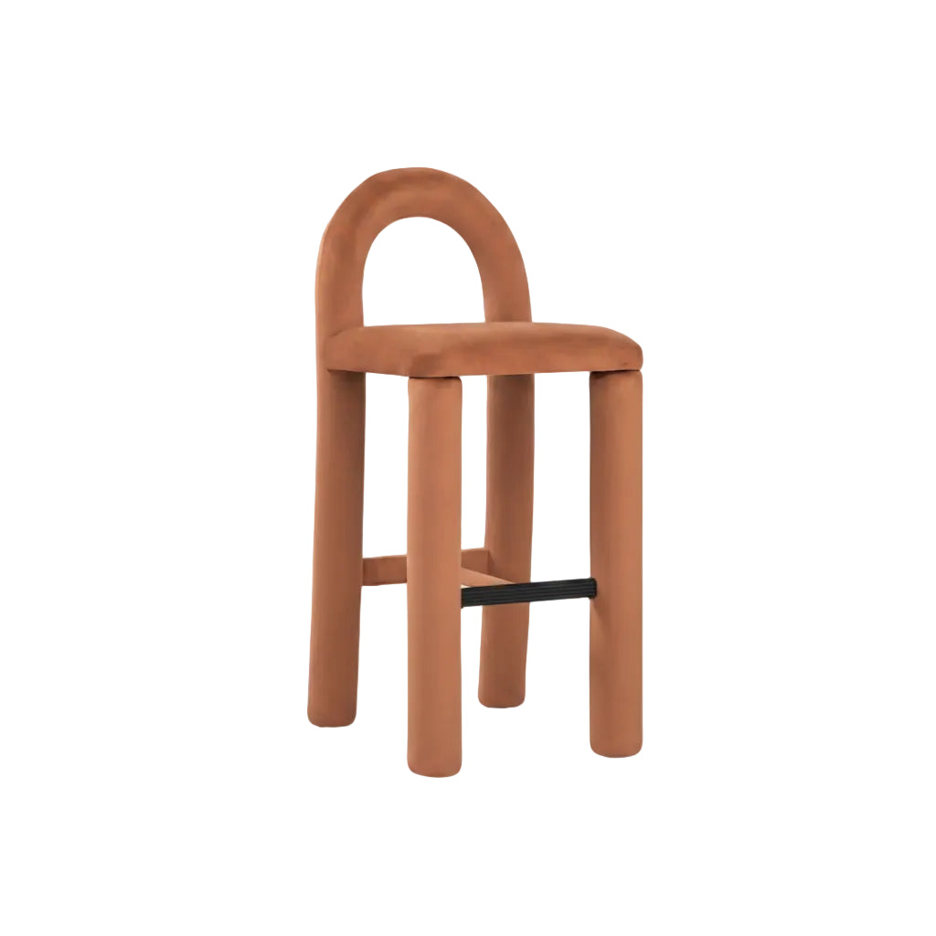 Arevex Arch Back Terracotta Bar Velvet Suede Stool