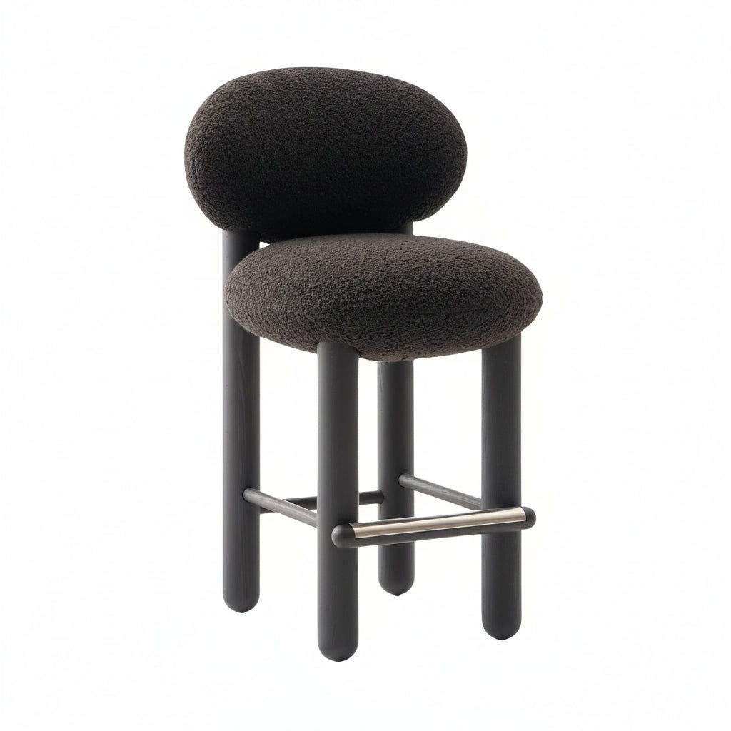 Boevik Plush Charcoal Black Bar Boucle Stool