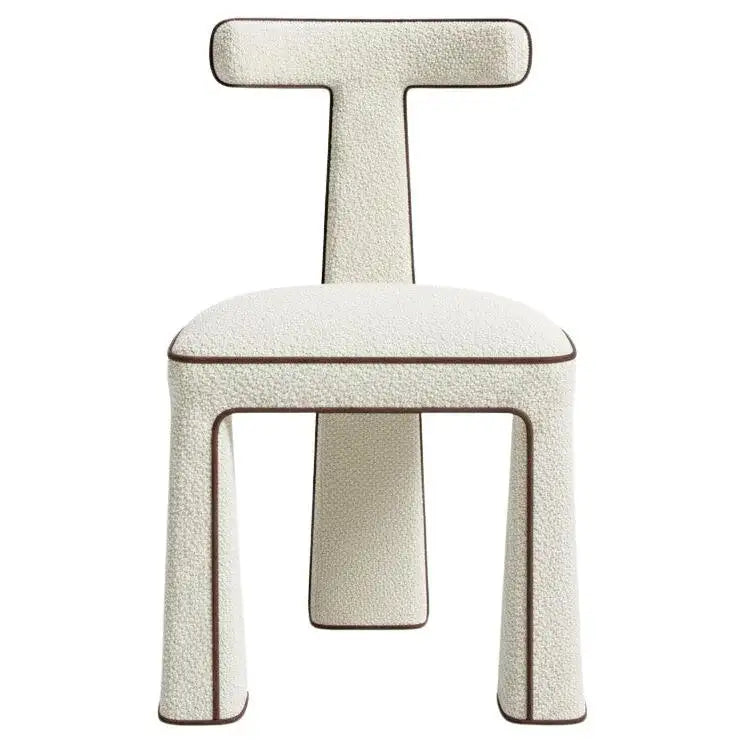 Eleion Minimal Form Ivory White Boucle Dining Chair