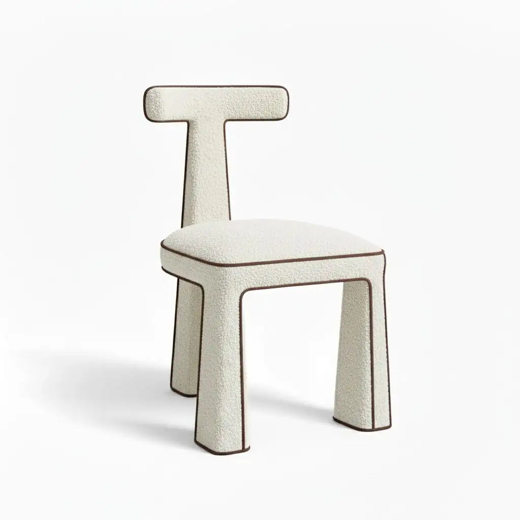Eleion Minimal Form Ivory White Boucle Dining Chair
