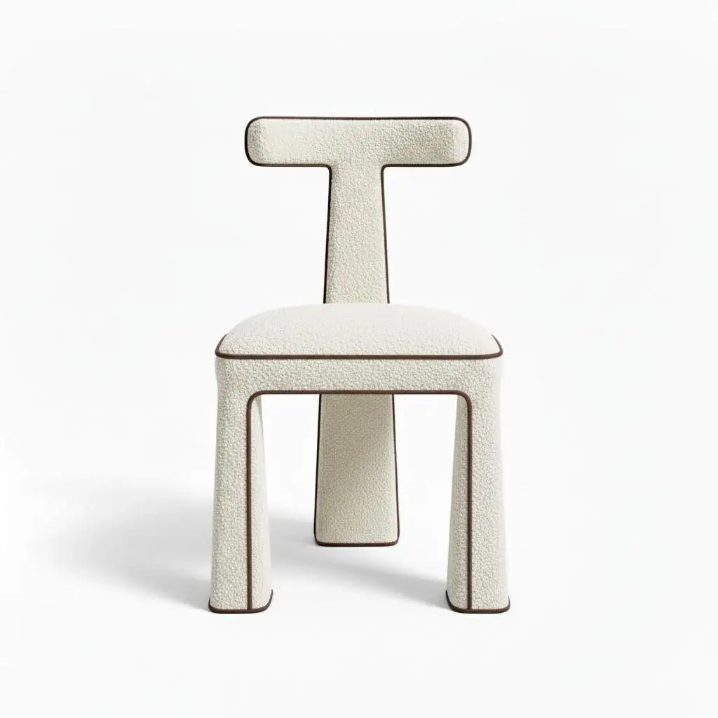 Eleion Minimal Form Ivory White Boucle Dining Chair