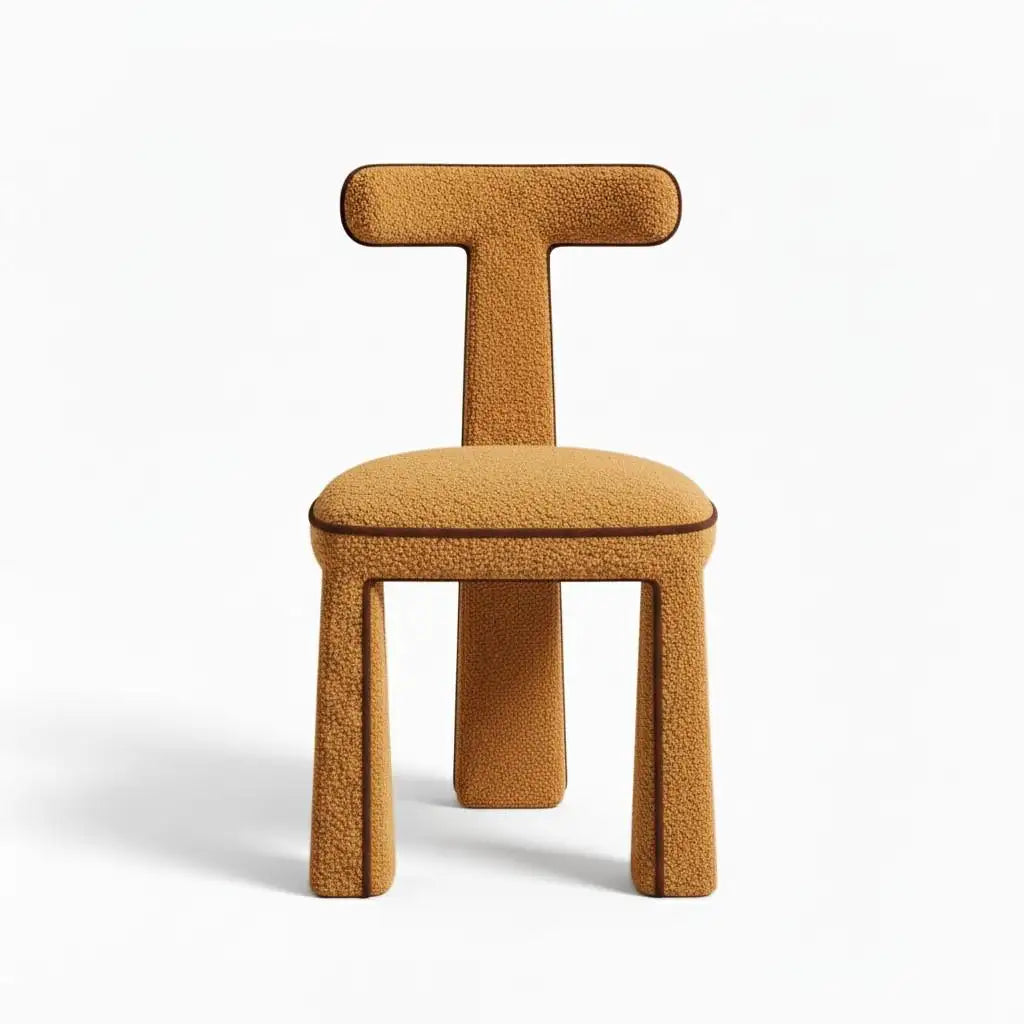 Eleion Minimal Form Orange Boucle Dining Chair