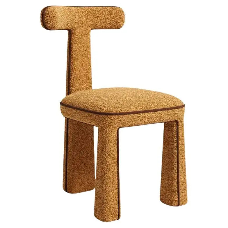 Eleion Minimal Form Orange Boucle Dining Chair
