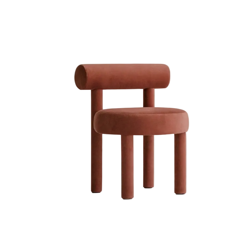 Elevara Cylinder Back Terracotta Rust Cotton Boucle Dining Chair