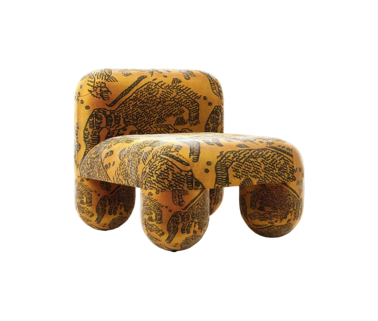 Zaefrique Pattern Sculpt Ochre Print Velvet Lounge Chair