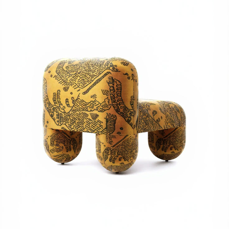 Zaefrique Pattern Sculpt Ochre Print Velvet Lounge Chair