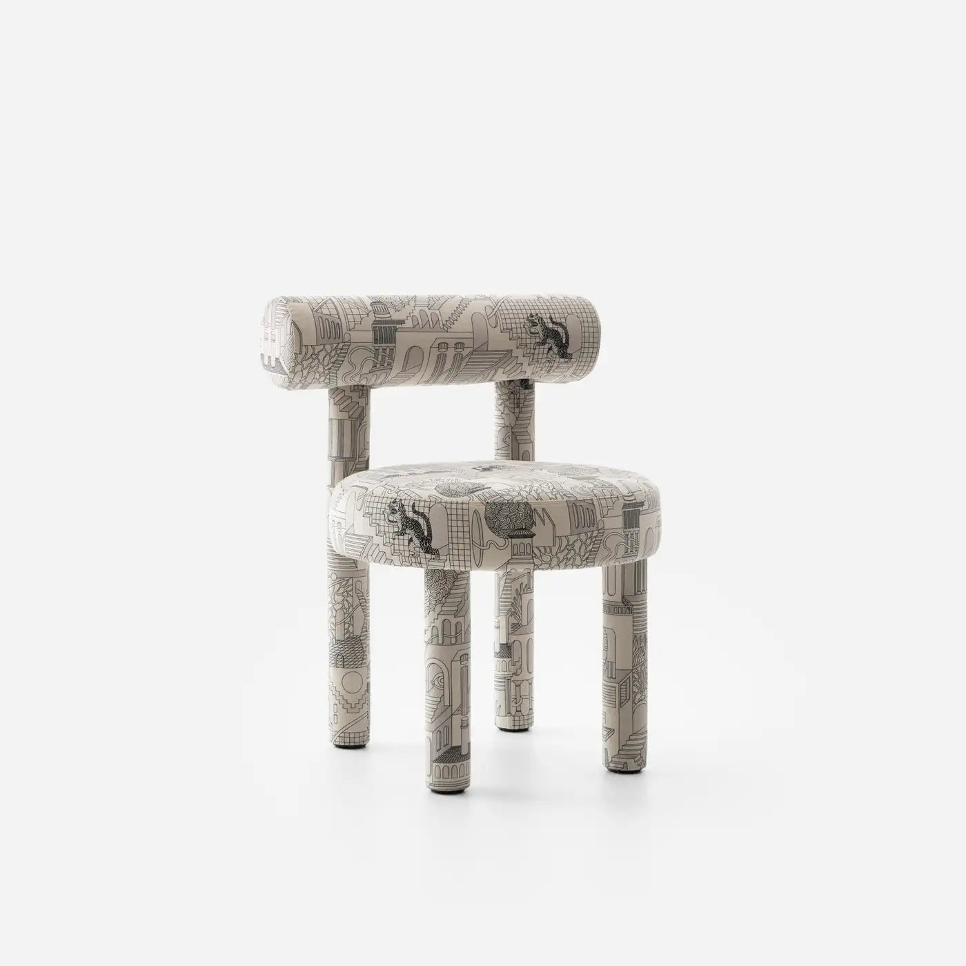 Moenvra Printed Ash Grey Pattern Velvet Dining Chair