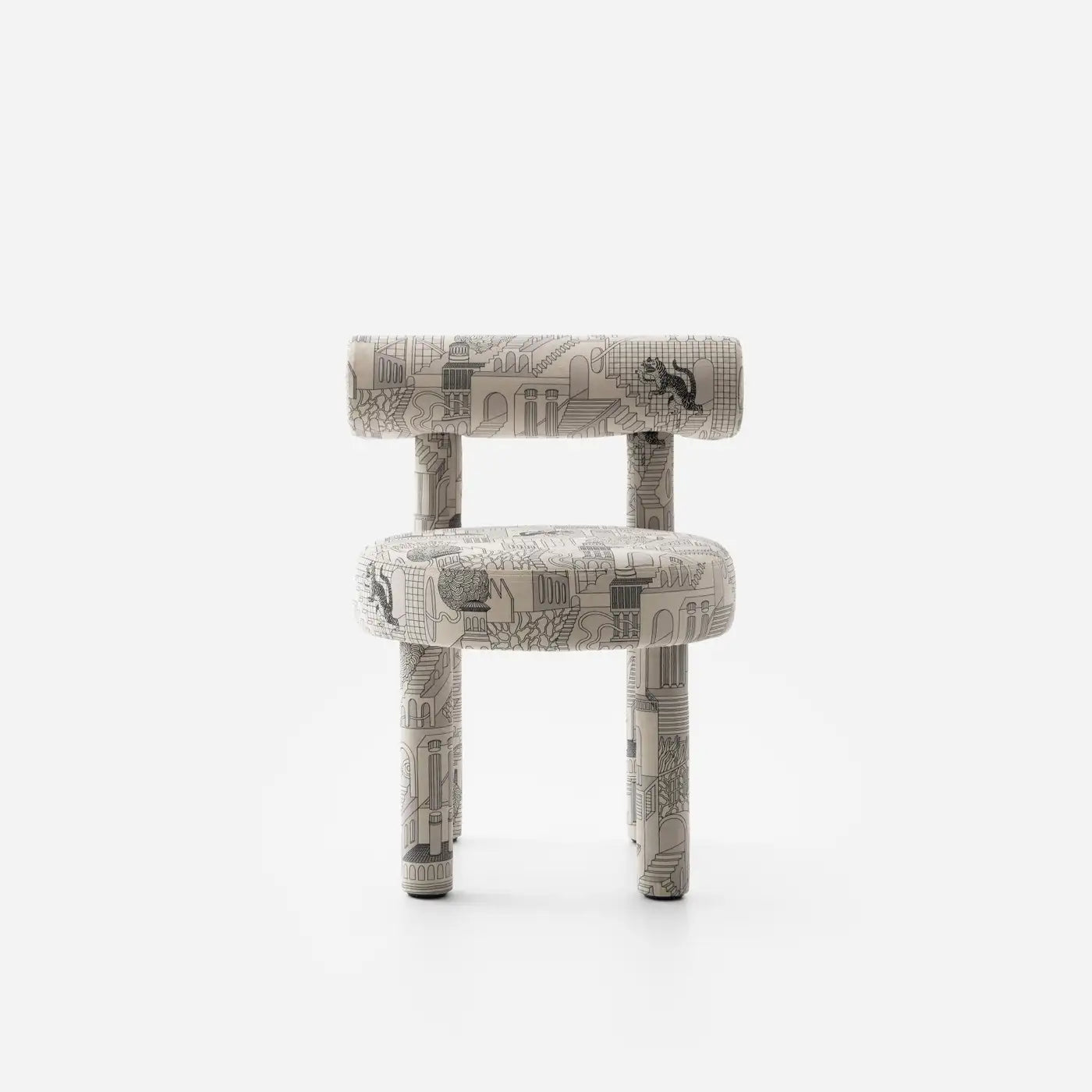 Moenvra Printed Ash Grey Pattern Velvet Dining Chair