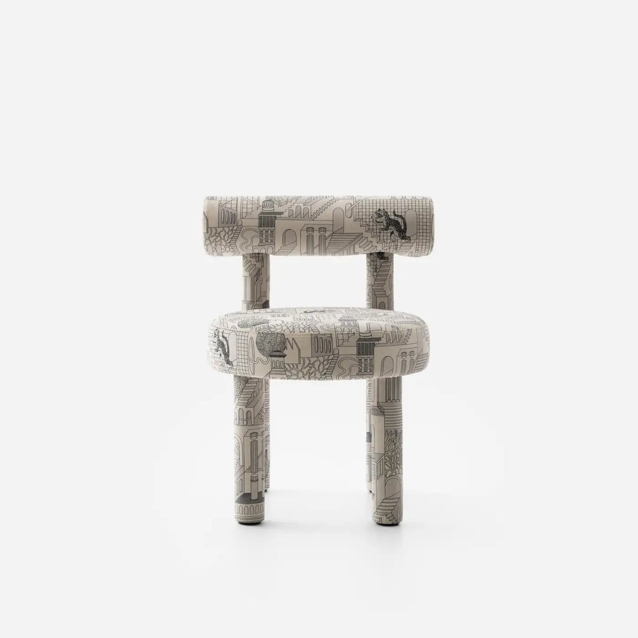 Moenvra Printed Ash Grey Pattern Velvet Dining Chair