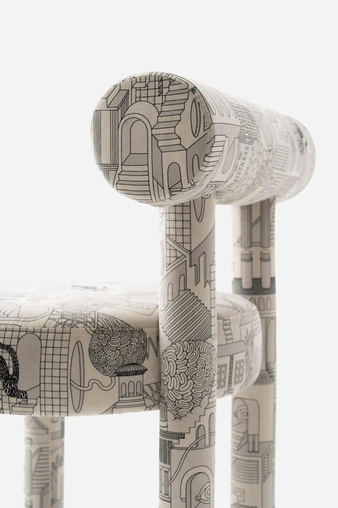 Moenvra Printed Ash Grey Pattern Velvet Dining Chair