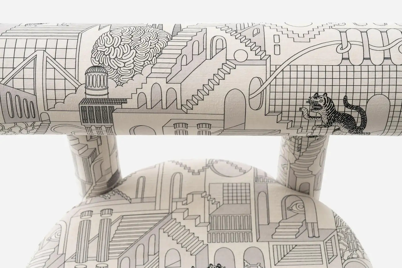 Moenvra Printed Ash Grey Pattern Velvet Dining Chair