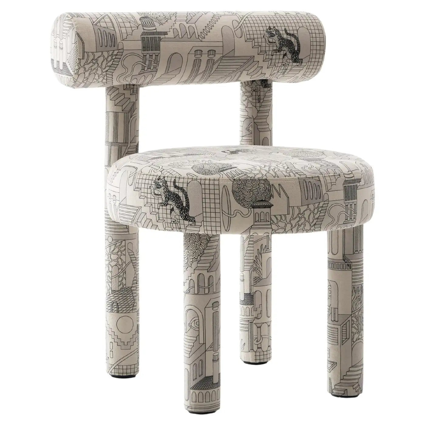 Moenvra Printed Ash Grey Pattern Velvet Dining Chair