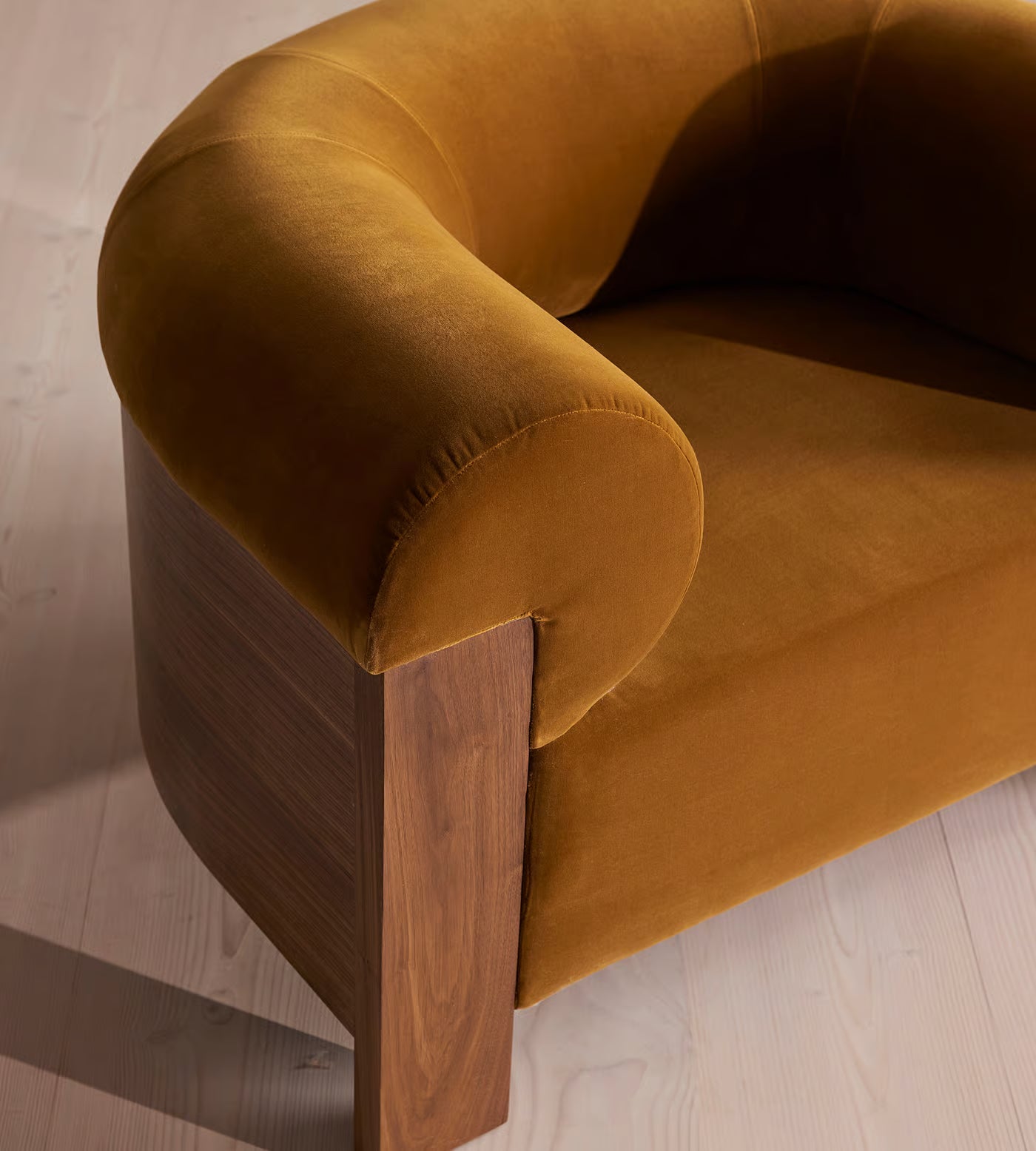Treevino Wooden Arm Amber Brown Velvet Suede Lounge Chair