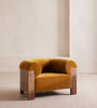 Treevino Wooden Arm Amber Brown Velvet Suede Lounge Chair