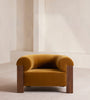 Treevino Wooden Arm Amber Brown Velvet Suede Lounge Chair
