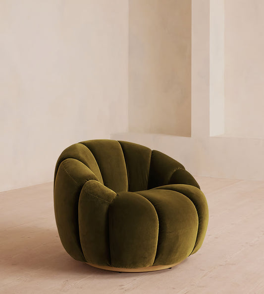 Fleoriane Petal Swivel Olive Velvet Suede Lounge Chair