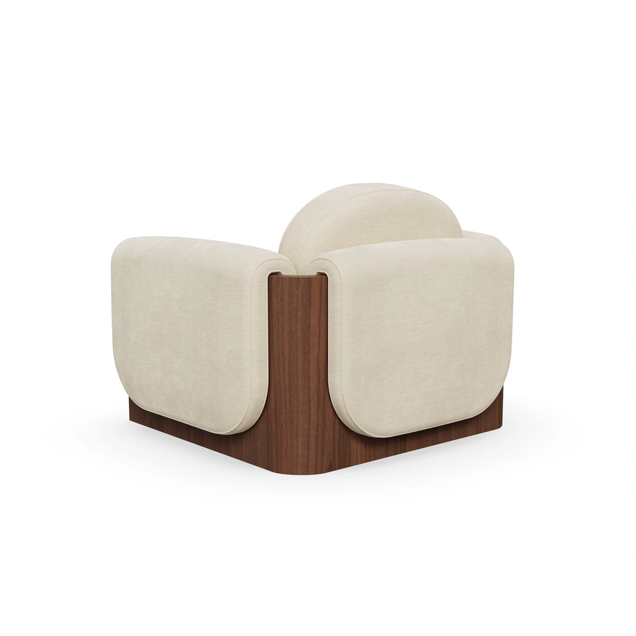 Breavion Classic Wood Arm Cream Velvet Suede Lounge Chair