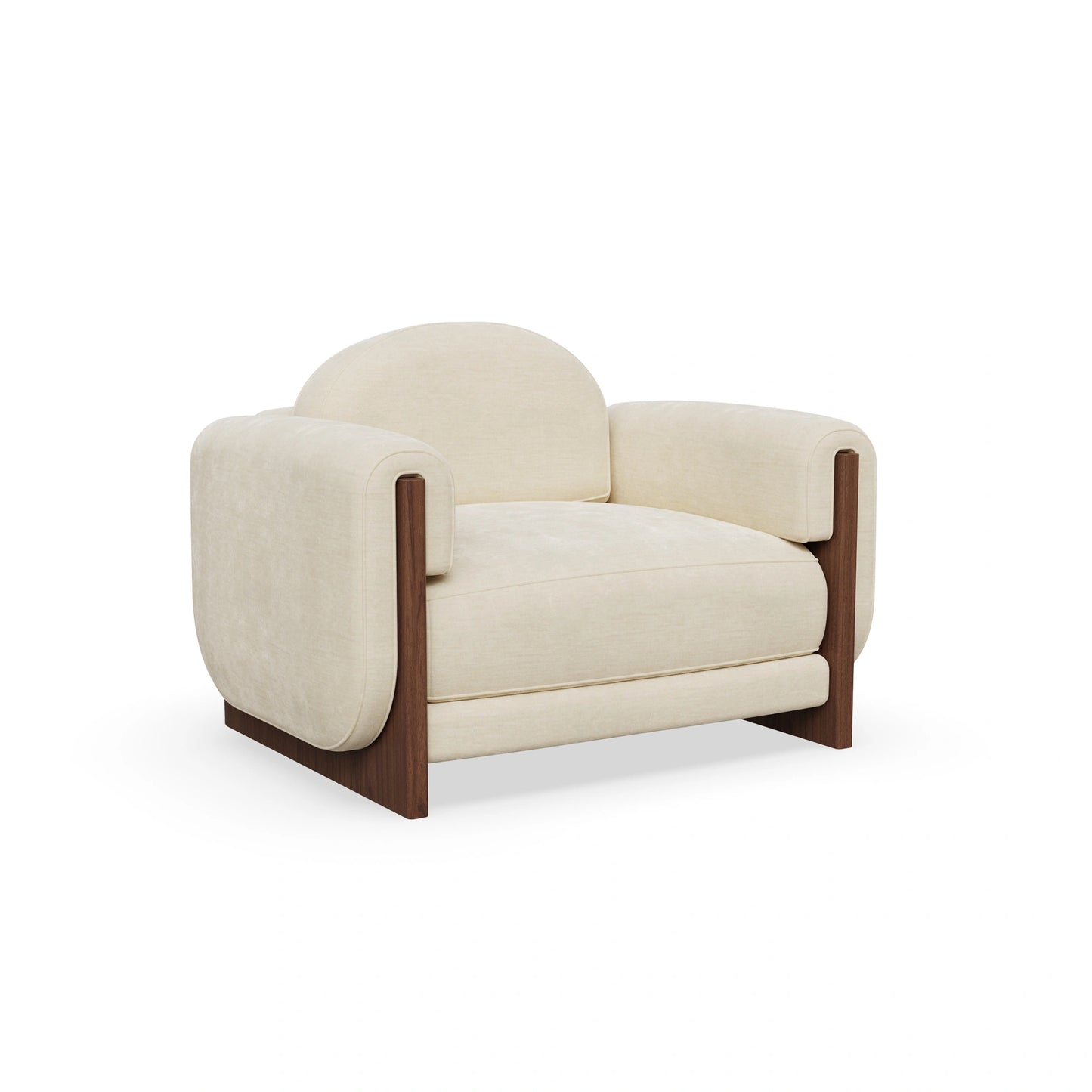 Breavion Classic Wood Arm Cream Velvet Suede Lounge Chair