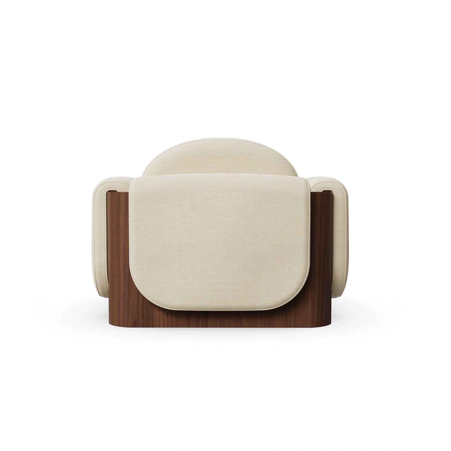 Breavion Classic Wood Arm Cream Velvet Suede Lounge Chair