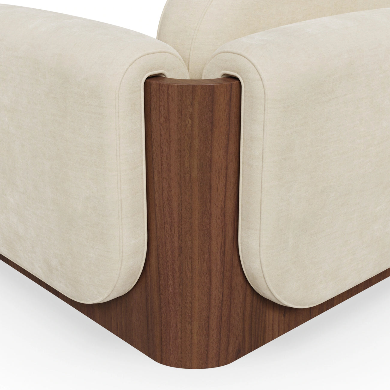 Breavion Classic Wood Arm Cream Velvet Suede Lounge Chair
