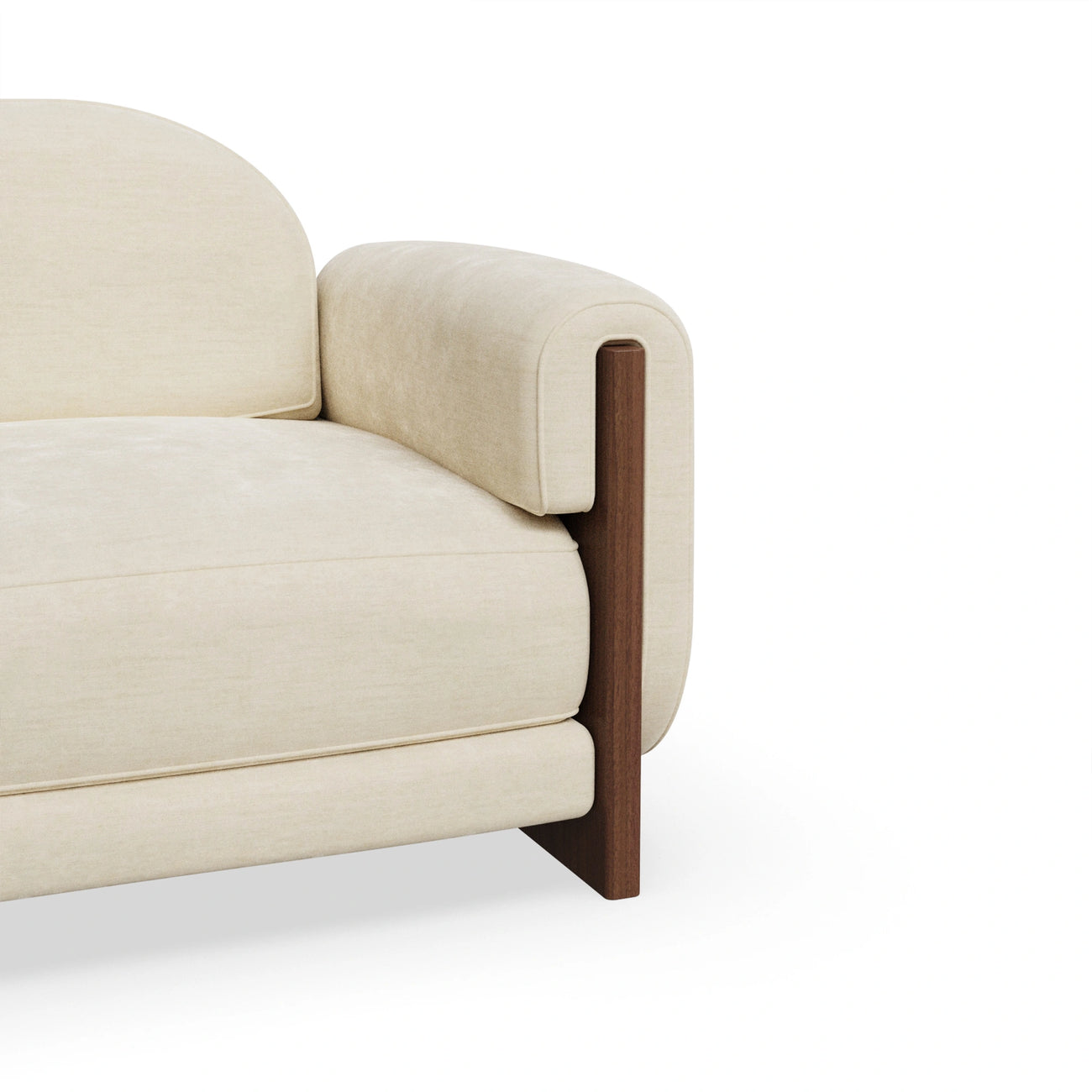 Breavion Classic Wood Arm Cream Velvet Suede Lounge Chair
