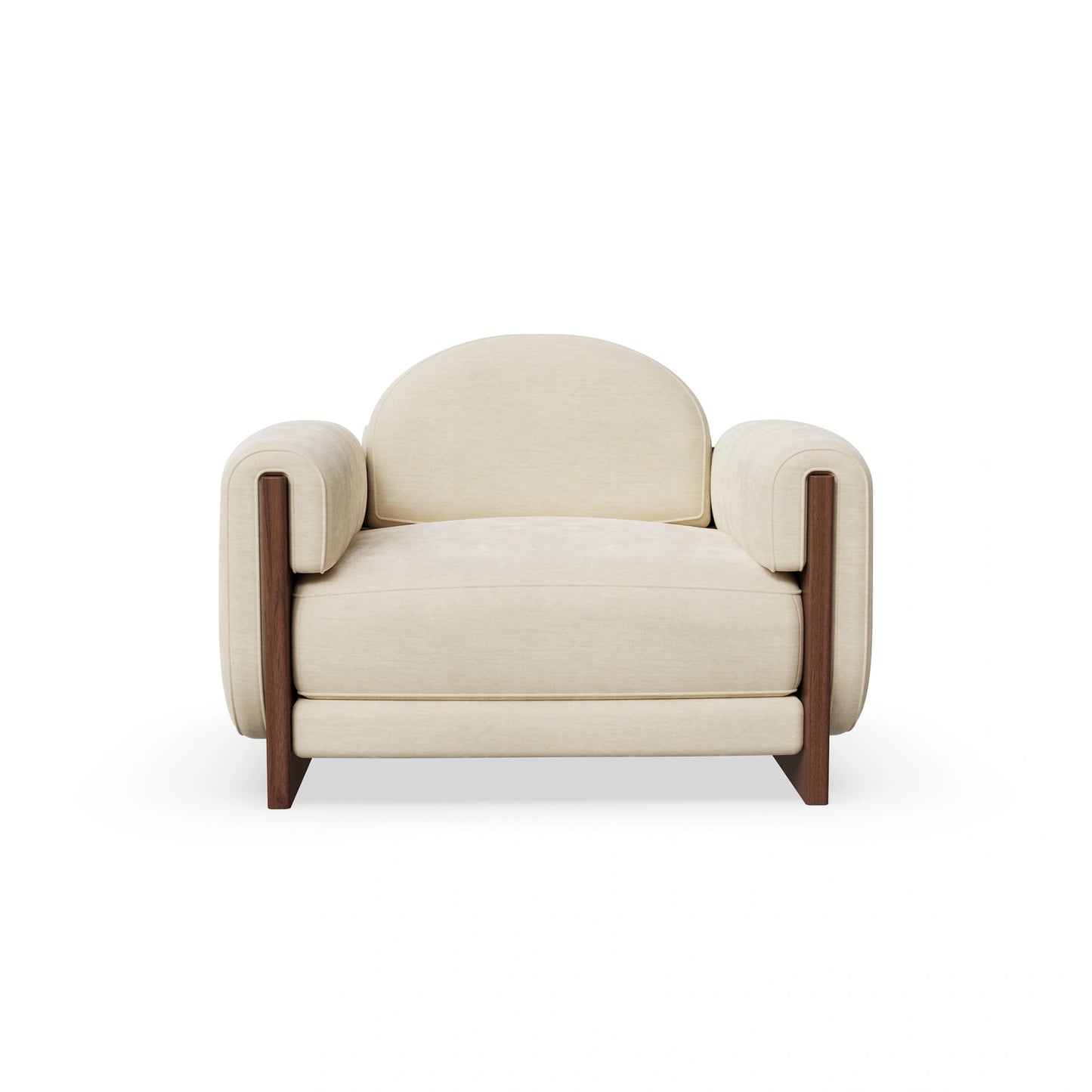 Breavion Classic Wood Arm Cream Velvet Suede Lounge Chair