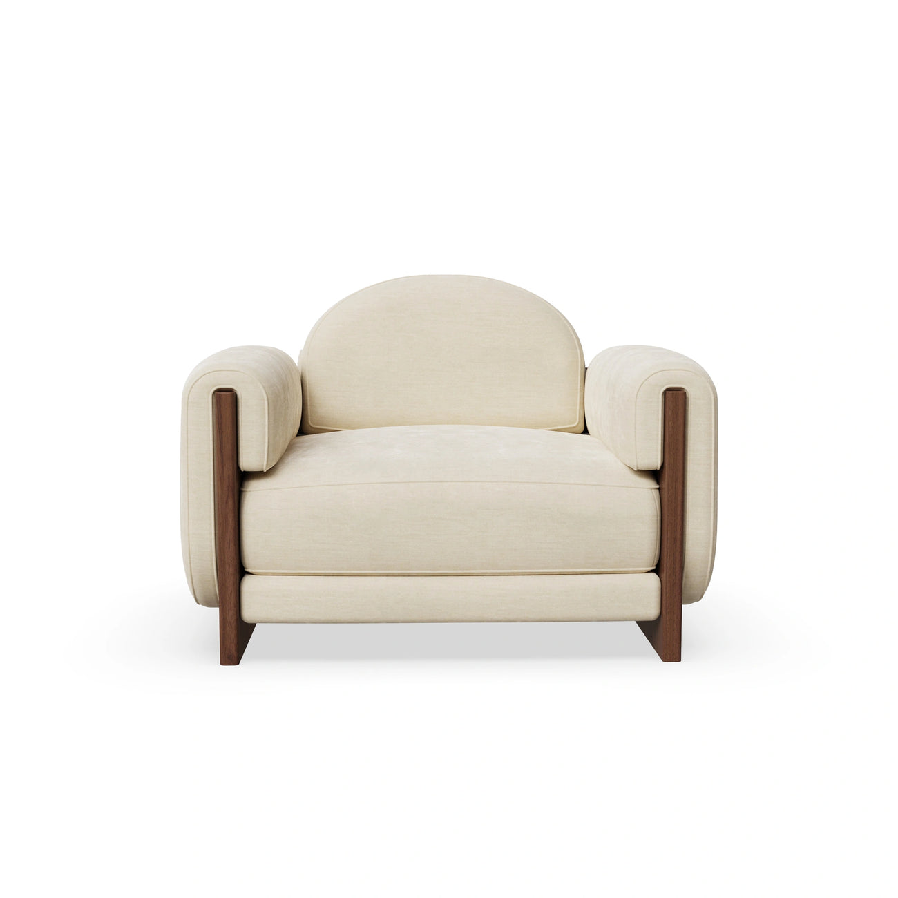 Breavion Classic Wood Arm Cream Velvet Suede Lounge Chair