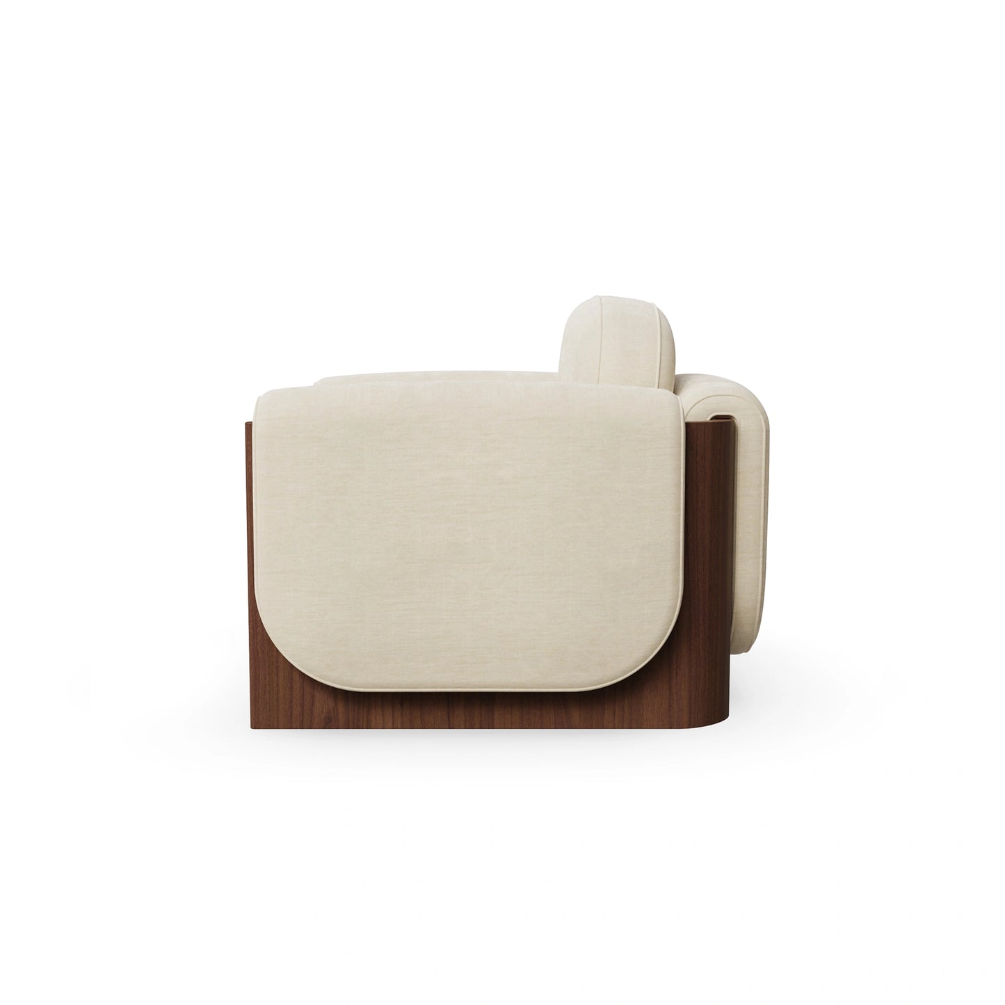 Breavion Classic Wood Arm Cream Velvet Suede Lounge Chair
