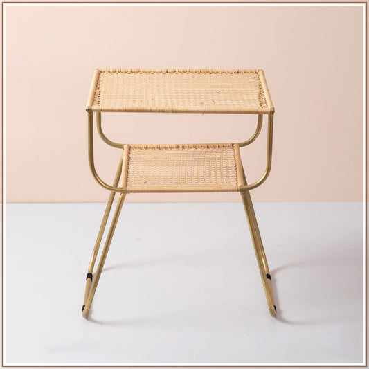 Rattan Metallic tiered End Table in Gold Color