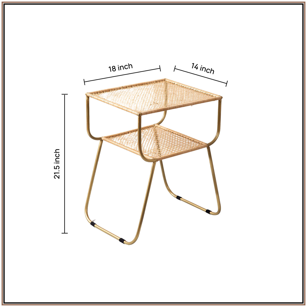 Rattan Metallic tiered End Table in Gold Color