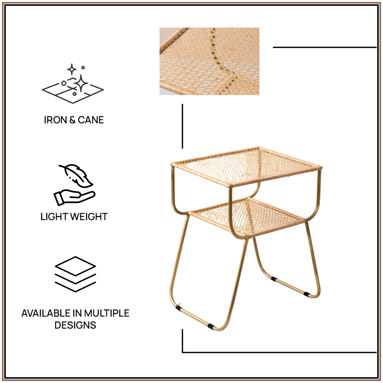 Rattan Metallic tiered End Table in Gold Color