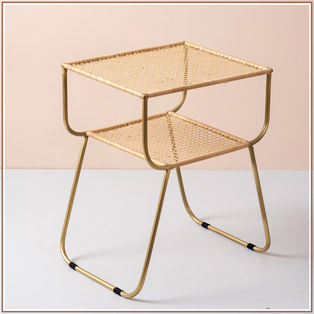 Rattan Metallic tiered End Table in Gold Color