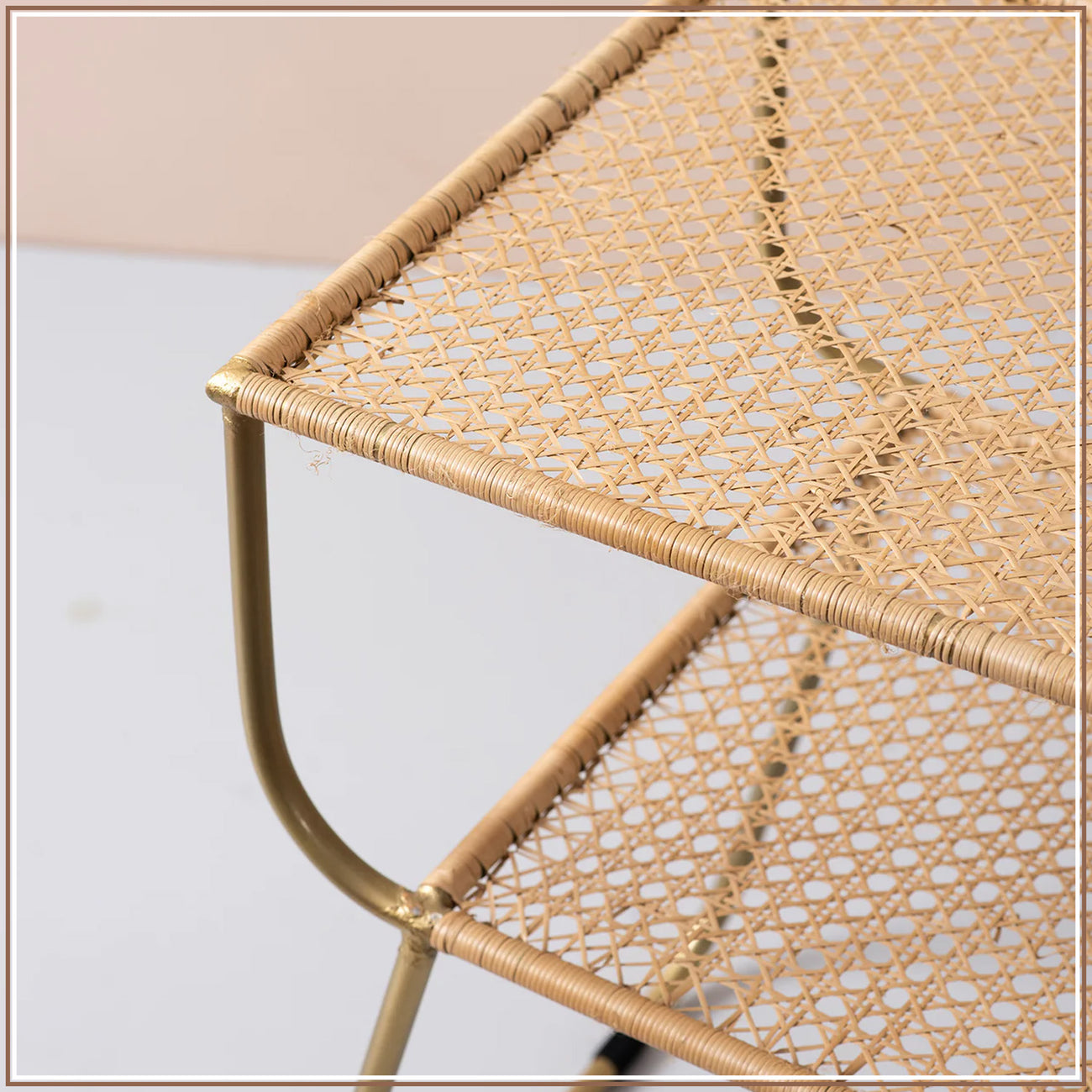 Rattan Metallic tiered End Table in Gold Color