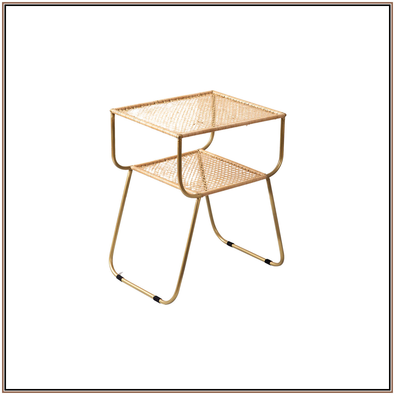 Rattan Metallic tiered End Table in Gold Color
