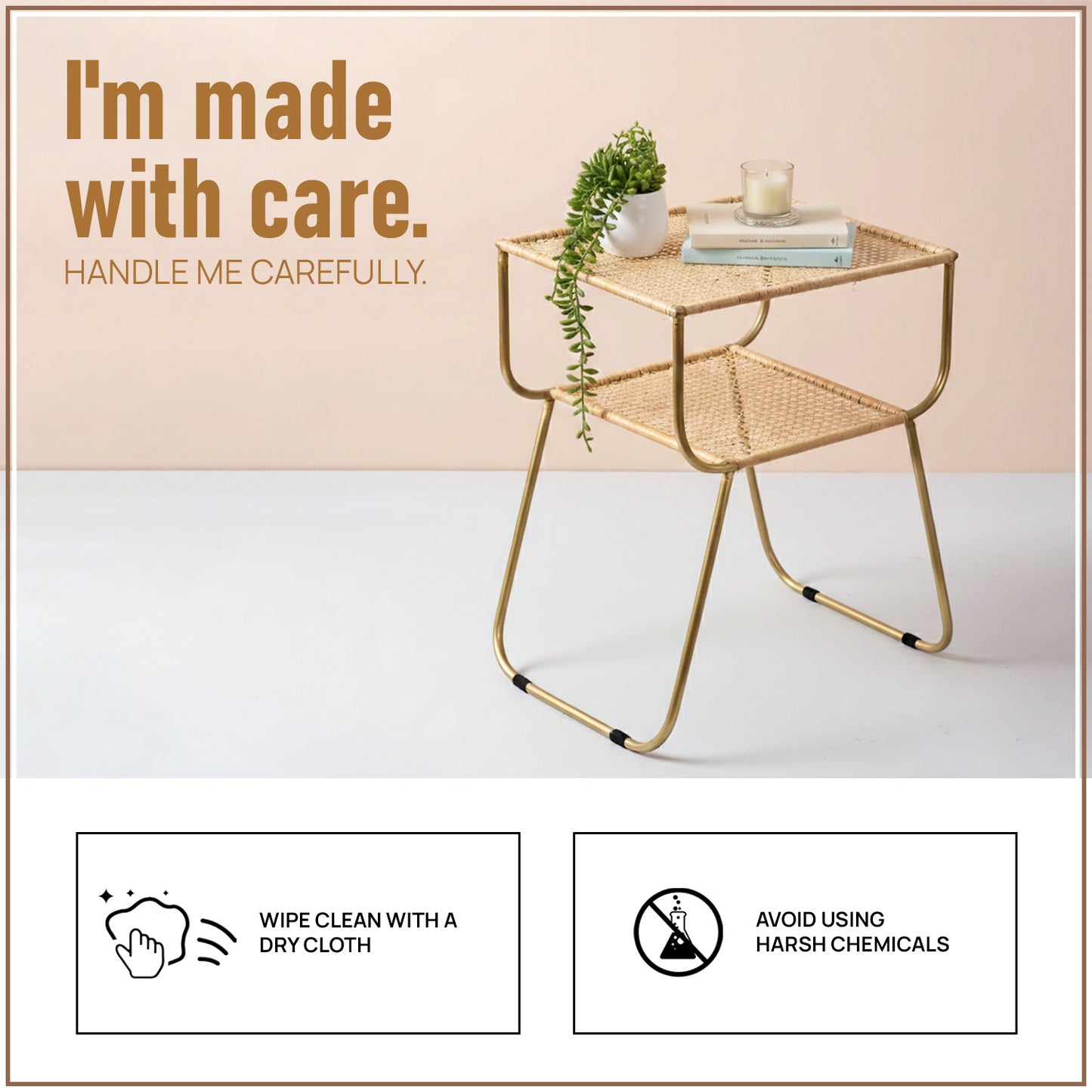 Rattan Metallic tiered End Table in Gold Color