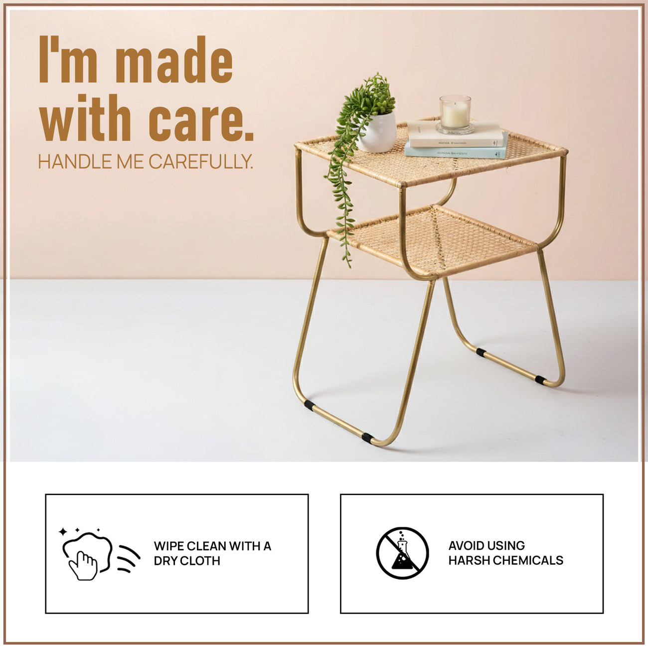 Rattan Metallic tiered End Table in Gold Color