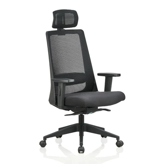 Amaze High Back Mesh Chair with Self Calibrating Multilock Mechanism & Fabric Upholstered Cushion Seat(Black)