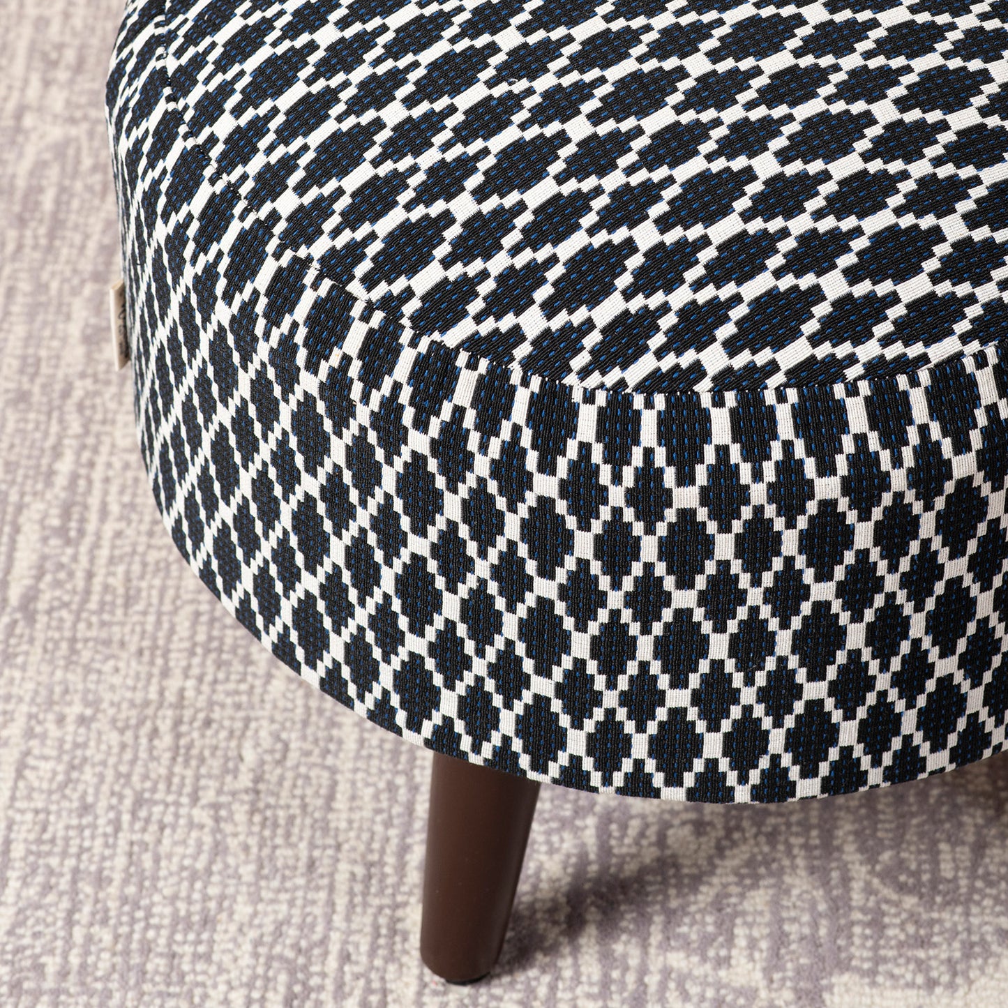 Quad Jacquard Wooden Ottoman in Blue Color