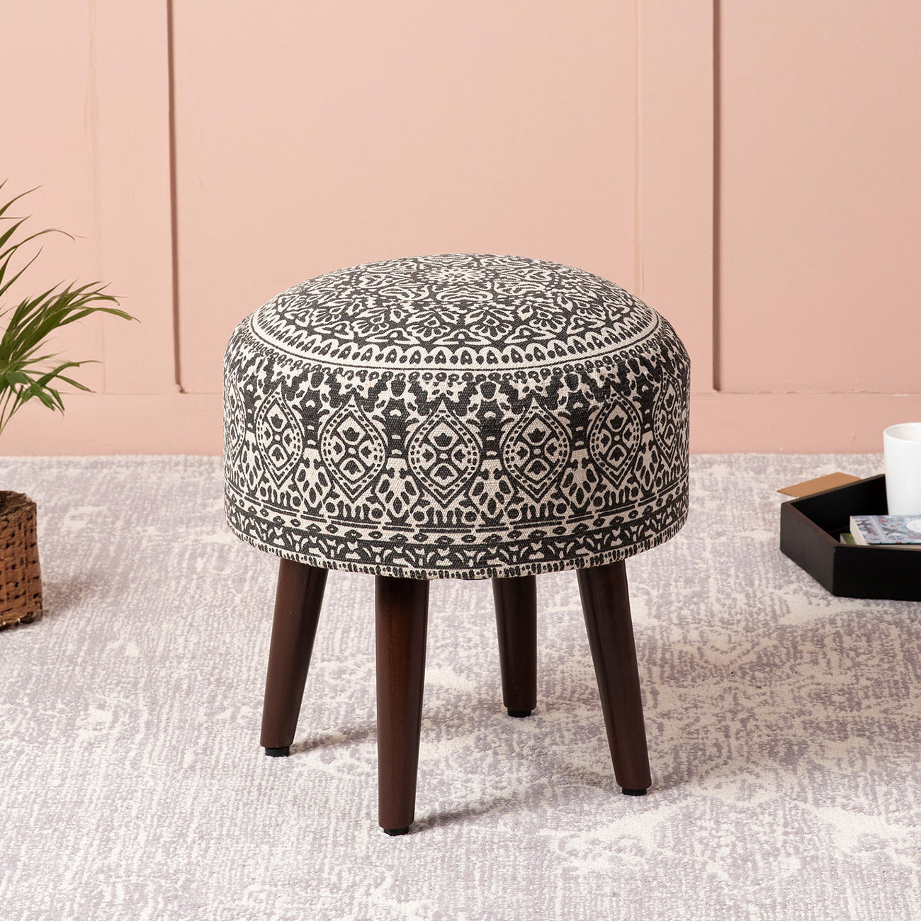 Stool for Living Room Grey Stool Round Wooden Step Stool for
