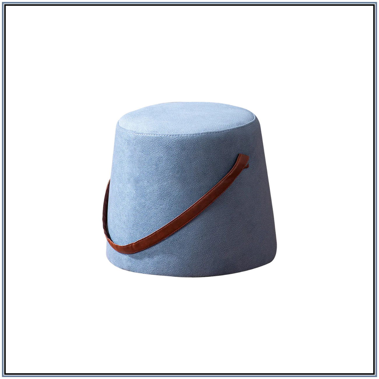 Hoist Collection Light Blue Pouf With Faux Leather Strap