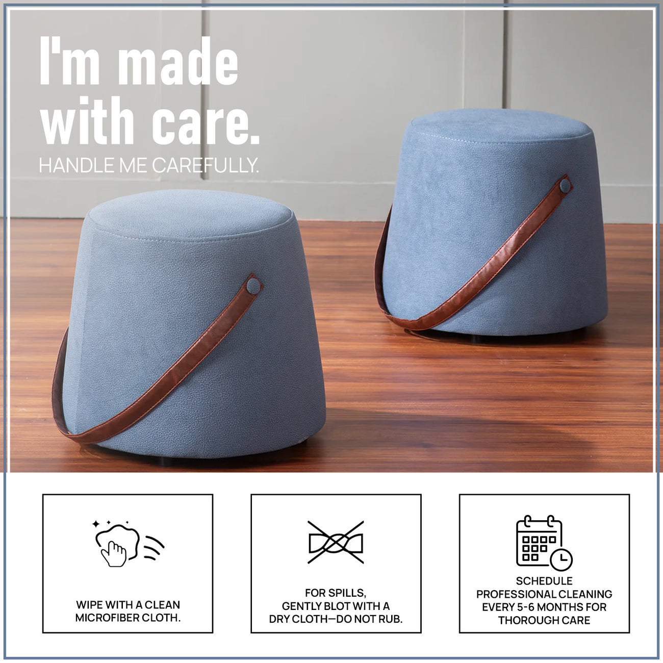 Hoist Collection Light Blue Pouf With Faux Leather Strap