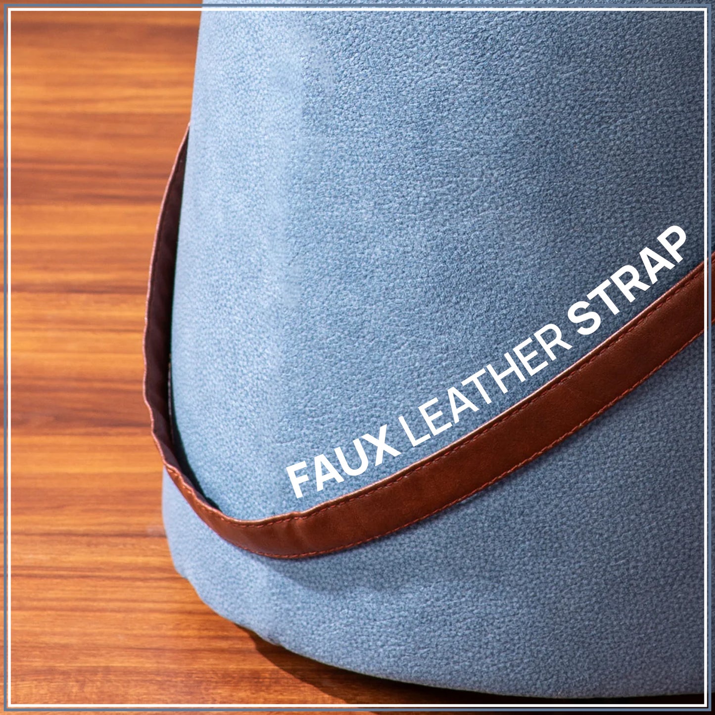 Hoist Collection Light Blue Pouf With Faux Leather Strap